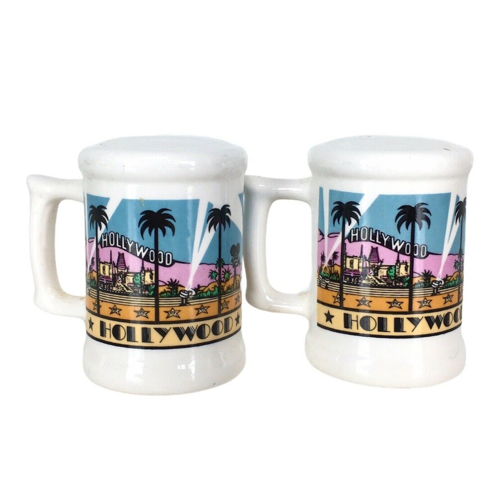 Vintage 80s Hollywood California Ceramic Salt & Pepper Shakers Karol Western NEW